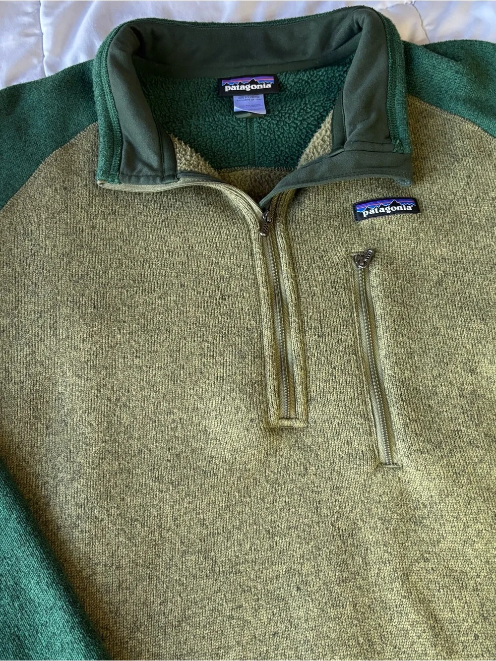 Patagonia Olive and Forest Green Half-Zip Fleece Pullover
